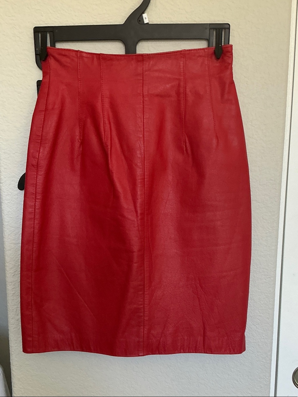 Sleek Red Leather Pencil Skirt
